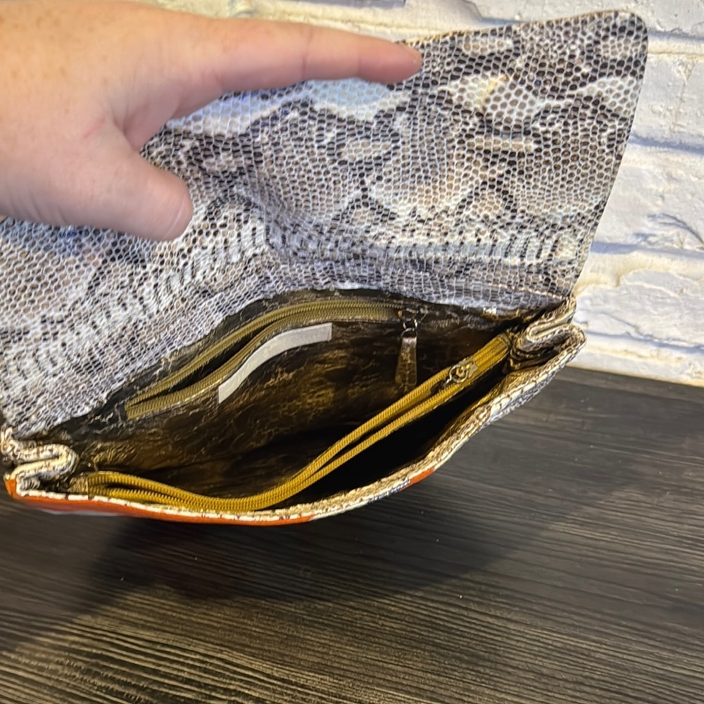 Deepa Gurnani Chic Patchwork Clutch - Silver, Bro… - image 3